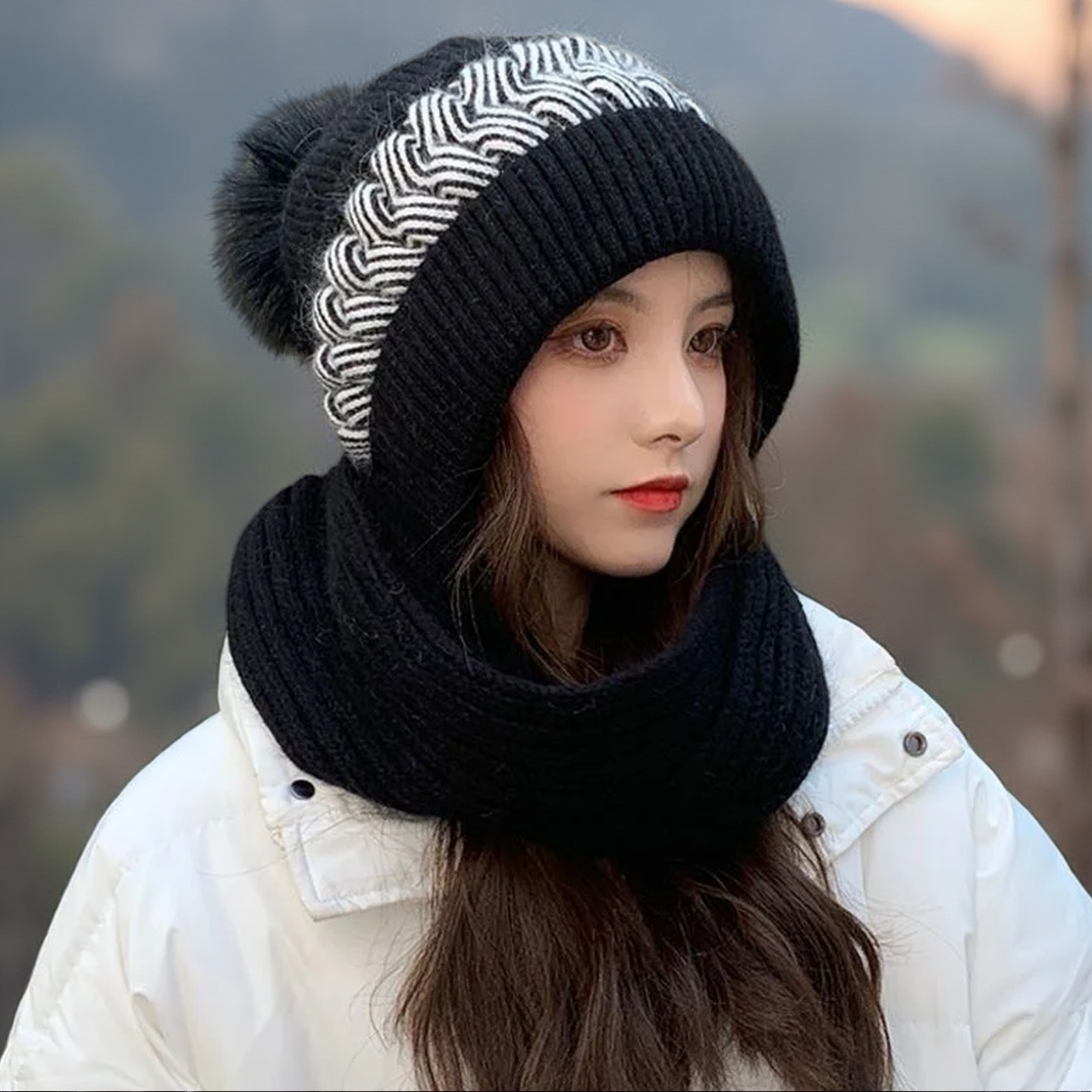 1–6 Stück Winter-Strickmütze, Schal, All-in-One für Damen, warme Mütze mit Halsabdeckung, Radfahren, kältebeständige Kapuze mit Gehörschutz, Geschenk