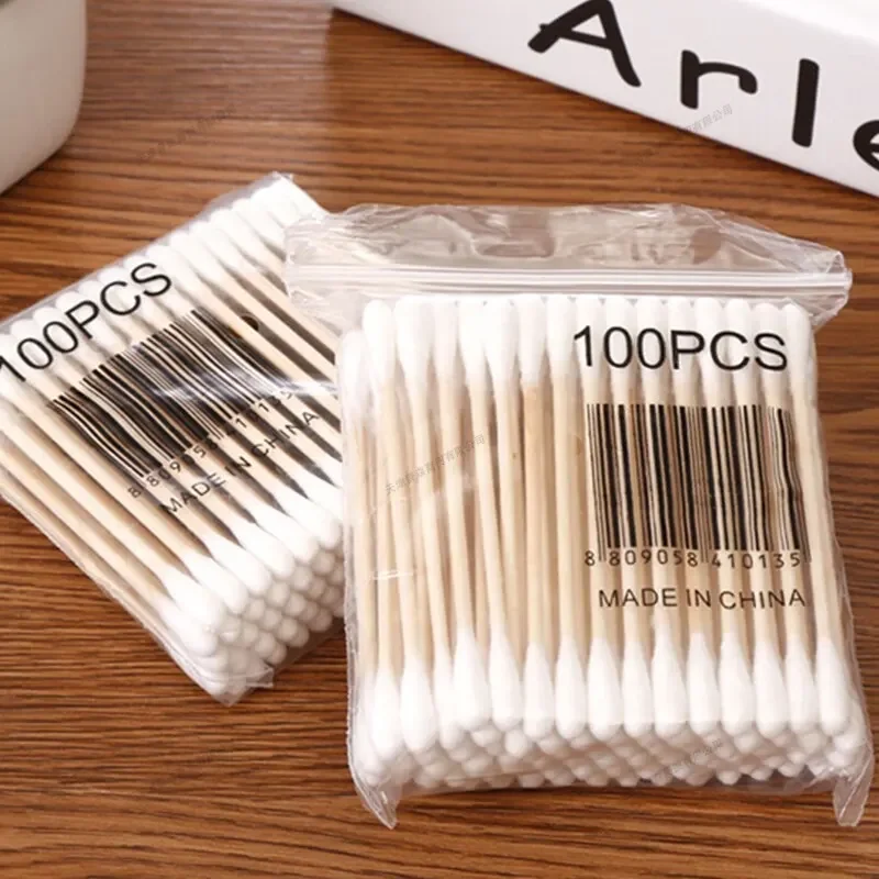 1-20 paquetes 100 unids/pack palitos de madera hisopos de algodón para bebés limpieza de orejas tampones salud belleza hisopo de algodón limpieza bastoncillos de algodón