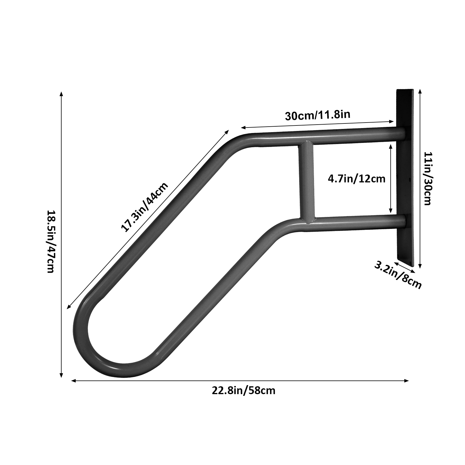 2Pack Hand Rails for Outdoor Steps, 22.8in U-Shape Wall Mount Stair Railing for 1 to 3 Steps Stairs