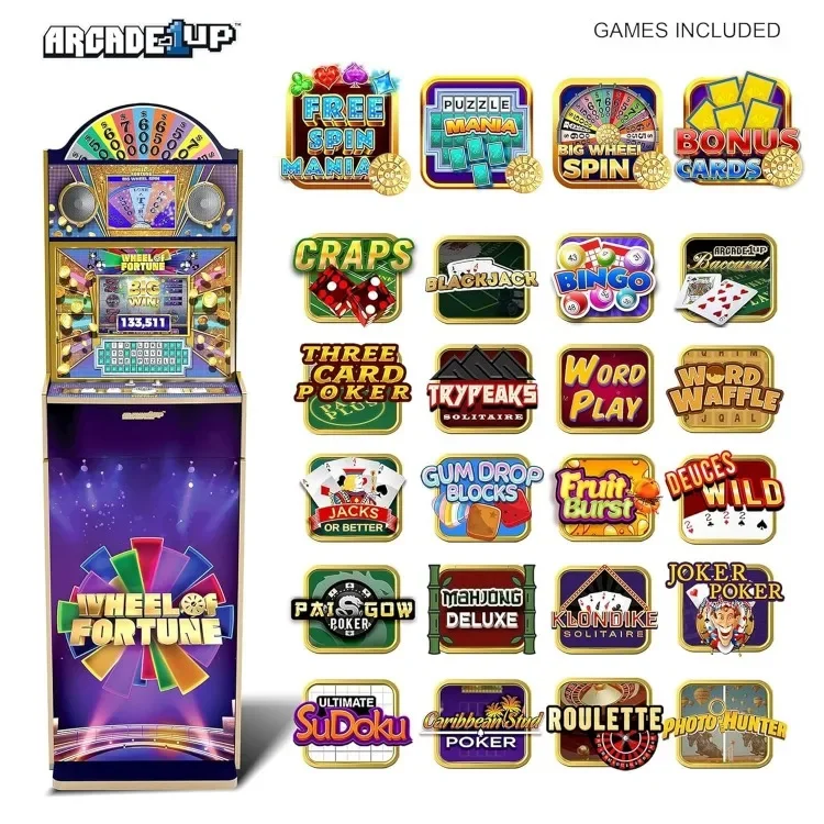 Tools.Wheel of Fortune Casinocade Deluxe Arcade Game 5 Foot Tall Stand Up Cabinet with 8 Inch Dual LCD Screens, Electronic G