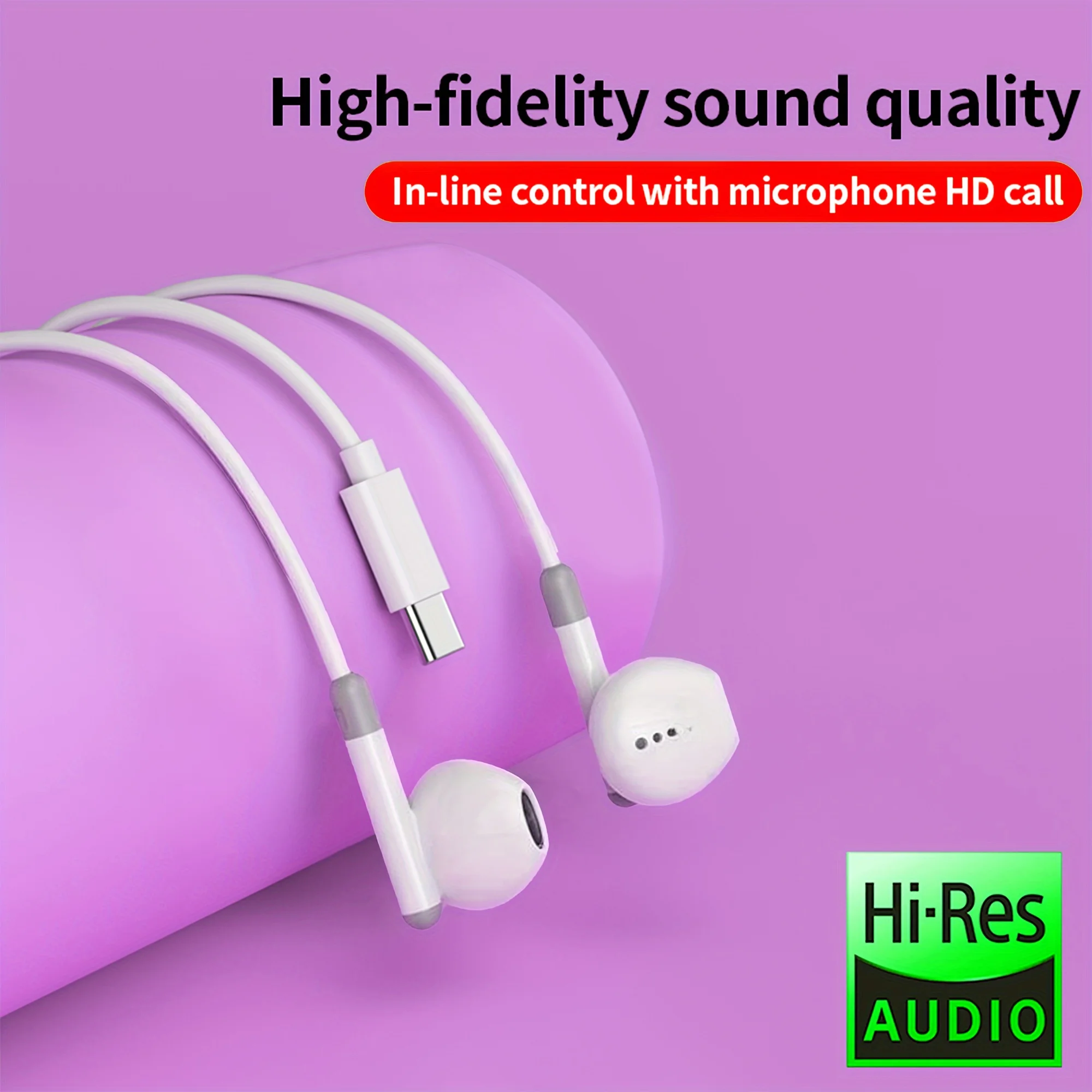 HIfi หูฟังสําหรับ Apple iPhone 15 PRO MAX Half-in-Ear พร้อมไมโครโฟนหูฟังแบบมีสายสําหรับ Samsung Huawei Xiaomi USB-C หูฟัง