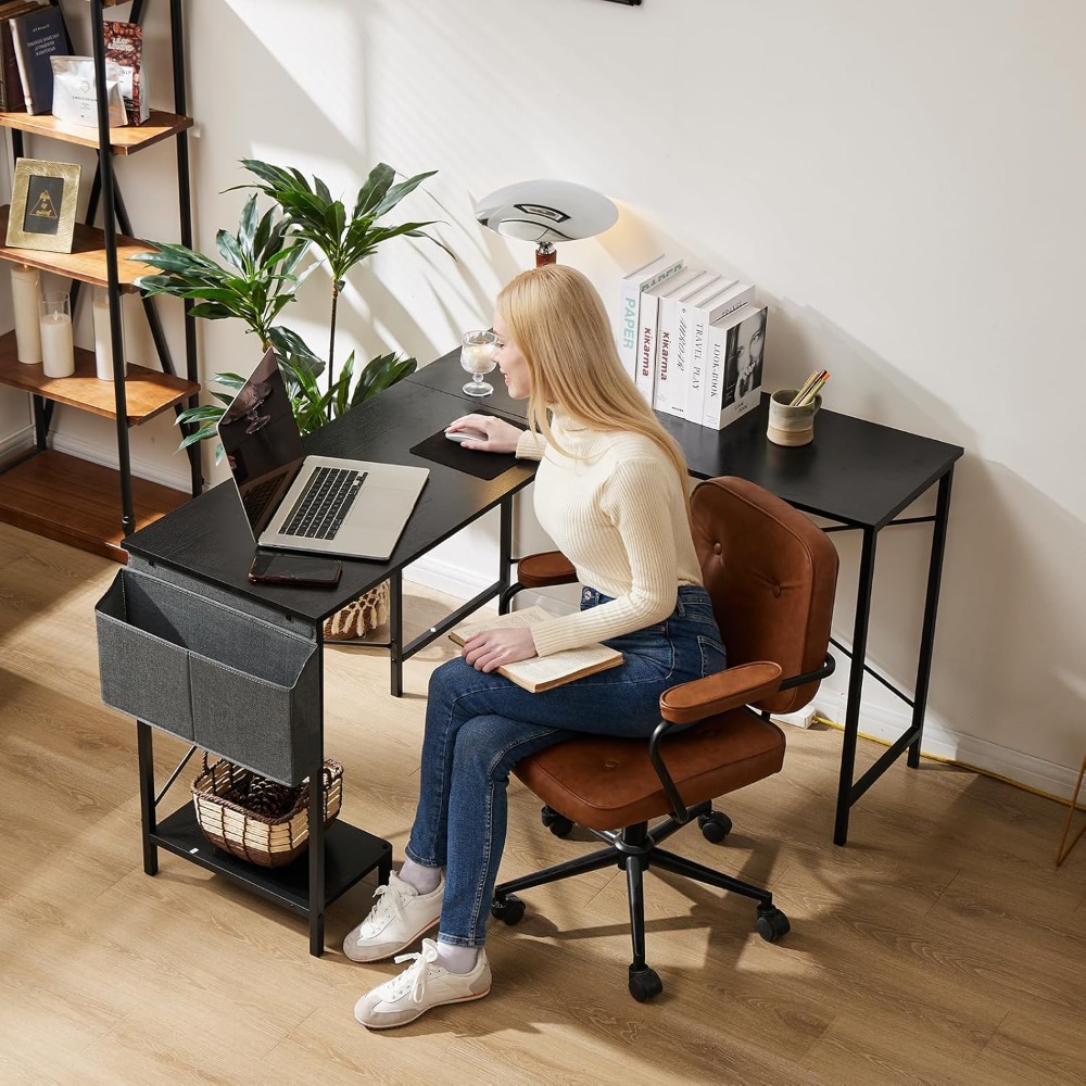 L Shaped Desk - Computer Desk Corner Desks Gaming Desk PC Table with CPU Stand Side Bag for Home Office Dorm Sturdy Writing Wor