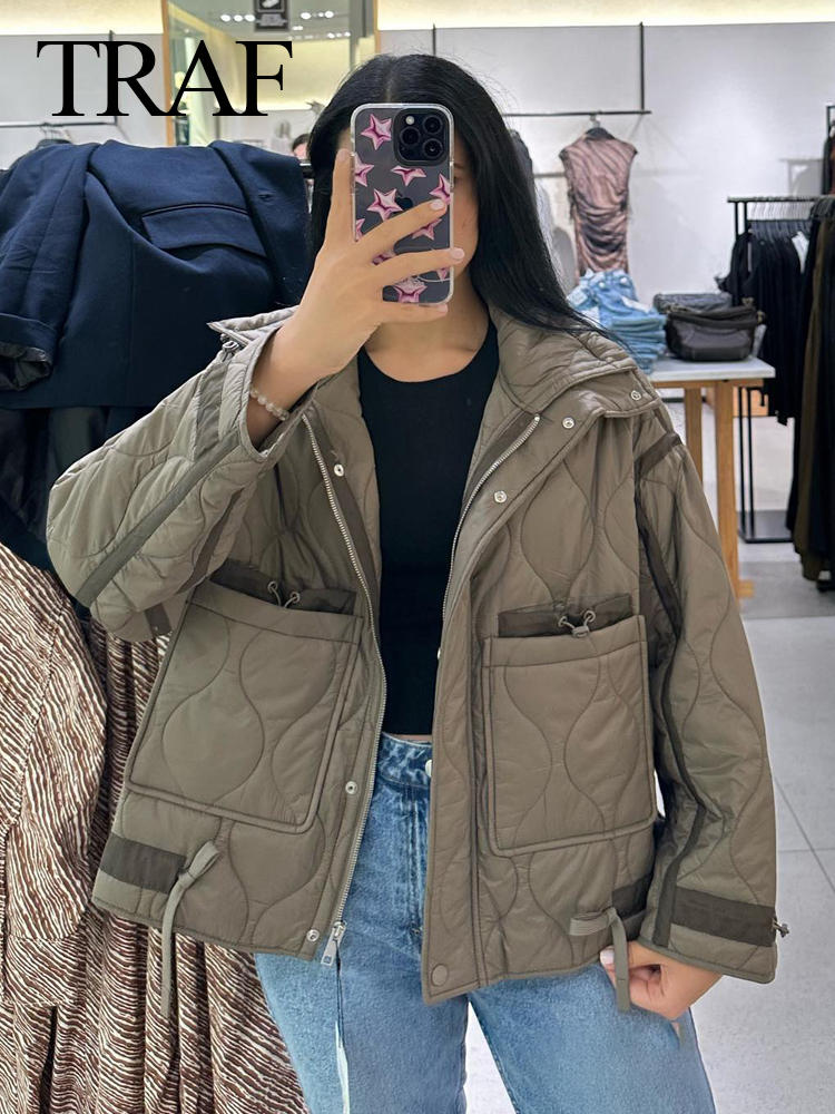 TRAFZA-Manteau à Manches sulfpour Femme, Veste Polyvalente à la Mode, avec Cordon de Serrage de Proximité, Nouvelle Collection Hiver 2024
