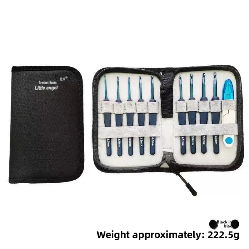 Neues gehäkeltes blaues Set mit weichem Griff, blaues Häkel-Set aus Aluminium mit Hakenkopf und 9 blauem Griff