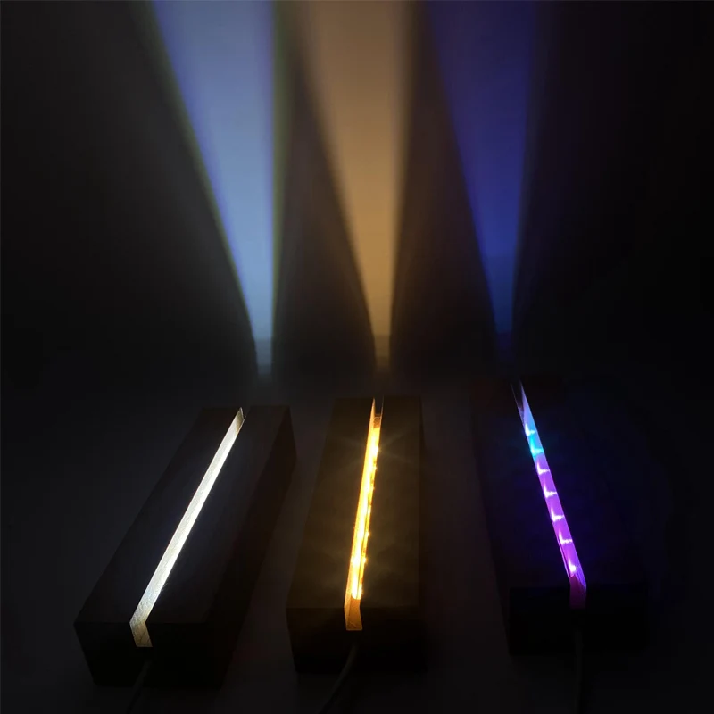 Base per display a LED in legno da 15 cm Supporto per luce USB rettangolare per ornamento artistico in resina di vetro cristallo Base per lampada da notte in legno Supporto per luce a LED
