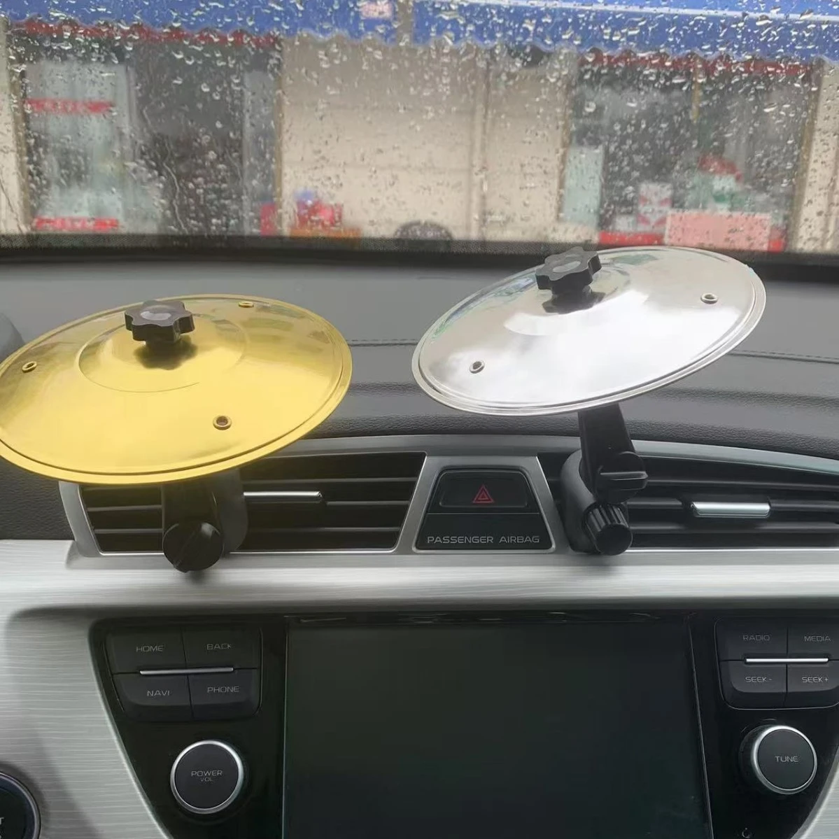 Mini tambores universais colando com pratos decoração de ventilação para carro robusto acessórios interiores automotivos design à prova de colisão