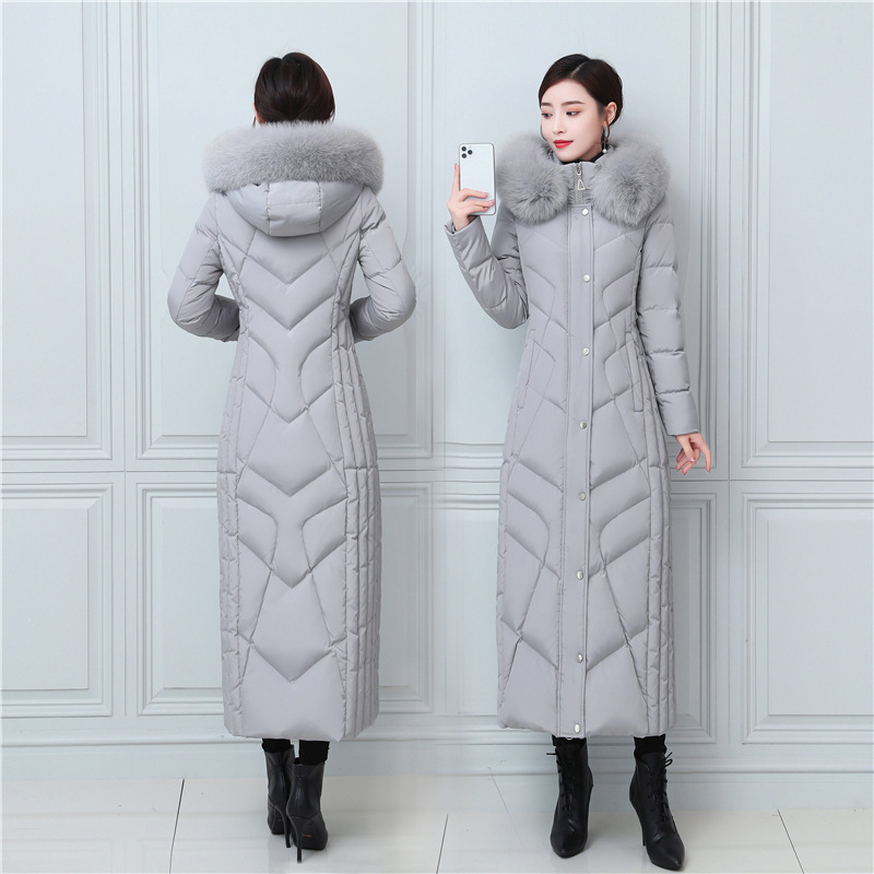 女性ダウンコートスリムフィット長さ 125 センチメートル肥厚防風防水取り外し可能なキツネの毛皮の襟 X ロングダックダウンジャケット