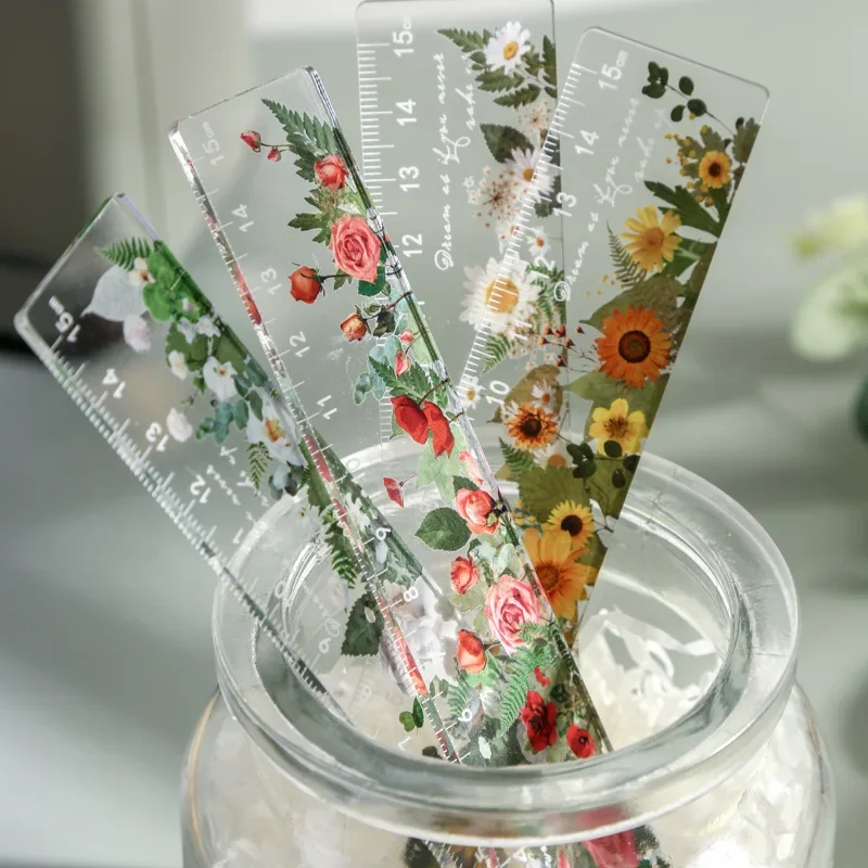 15Cm Cúc Hoa Hồng Thước Sinh Viên Hoa Cai Trị Đa Năng DIY Dụng Cụ Vẽ Đo Dụng Cụ Học Văn Phòng Vẽ Cung Cấp