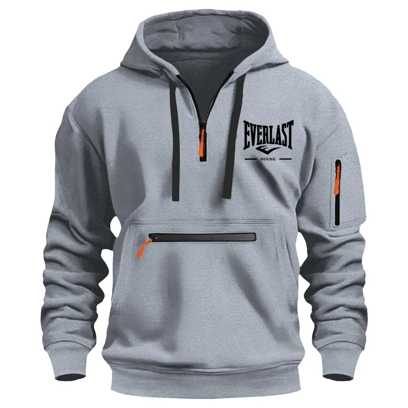 Moda outono e inverno roupas de marca masculina multi-cerniera design impresso moletom casual solto com capuz jumper
