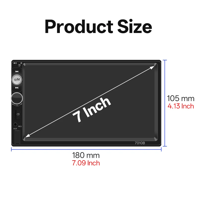 HIPPCRON Car Radio HD 7" Touch Screen Stereo Bluetooth 12V 1 Din FM ISO Power Aux Input Mirror Link Auto Multimedia Player