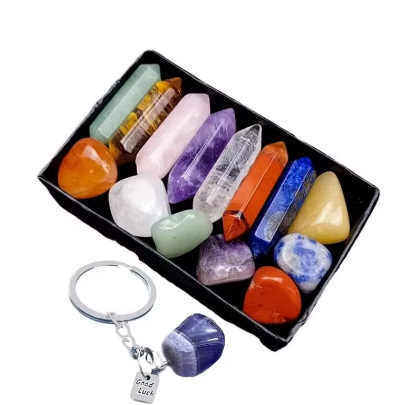 14pcs Pointed Quartz Crystal Chakra Healing Stones And Crystals Set Hexagon Rose Quartz Gems For Meditation Bedroom Decor