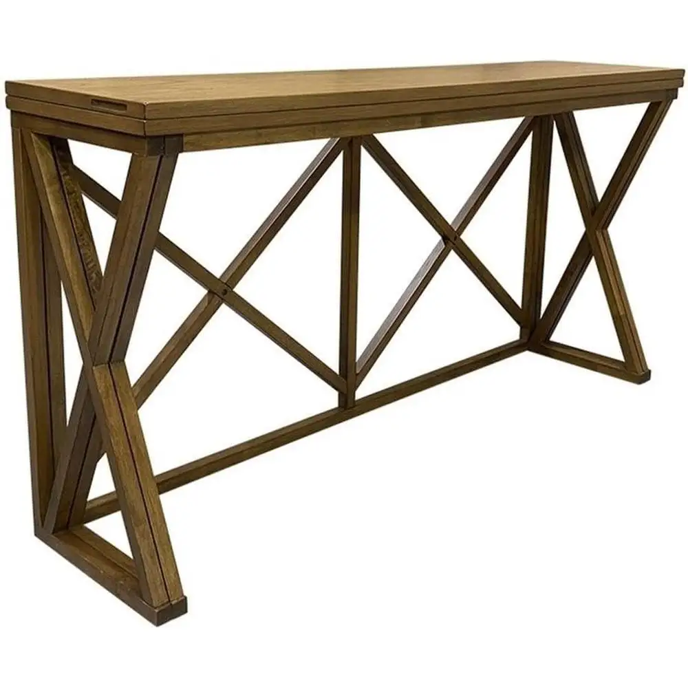 Flip Top Bar Table Wooden Console Desk Convertible Sofa Table Sturdy Construction Golden Oak Finish Multipurpose Design Home