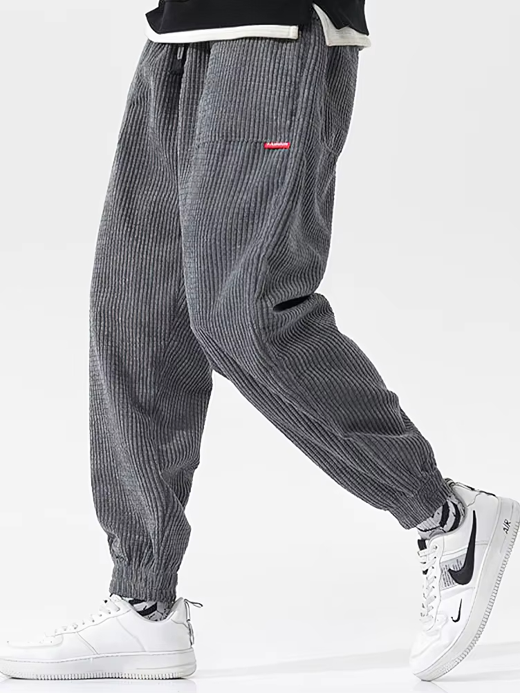 Baggy Corduroy Sweatpants ผู้ชายสีทึบสบายๆฤดูใบไม้ร่วงฤดูหนาว Tech ขนแกะกีฬาหลวม Joggers Harem กางเกงชายกางเกงยาว