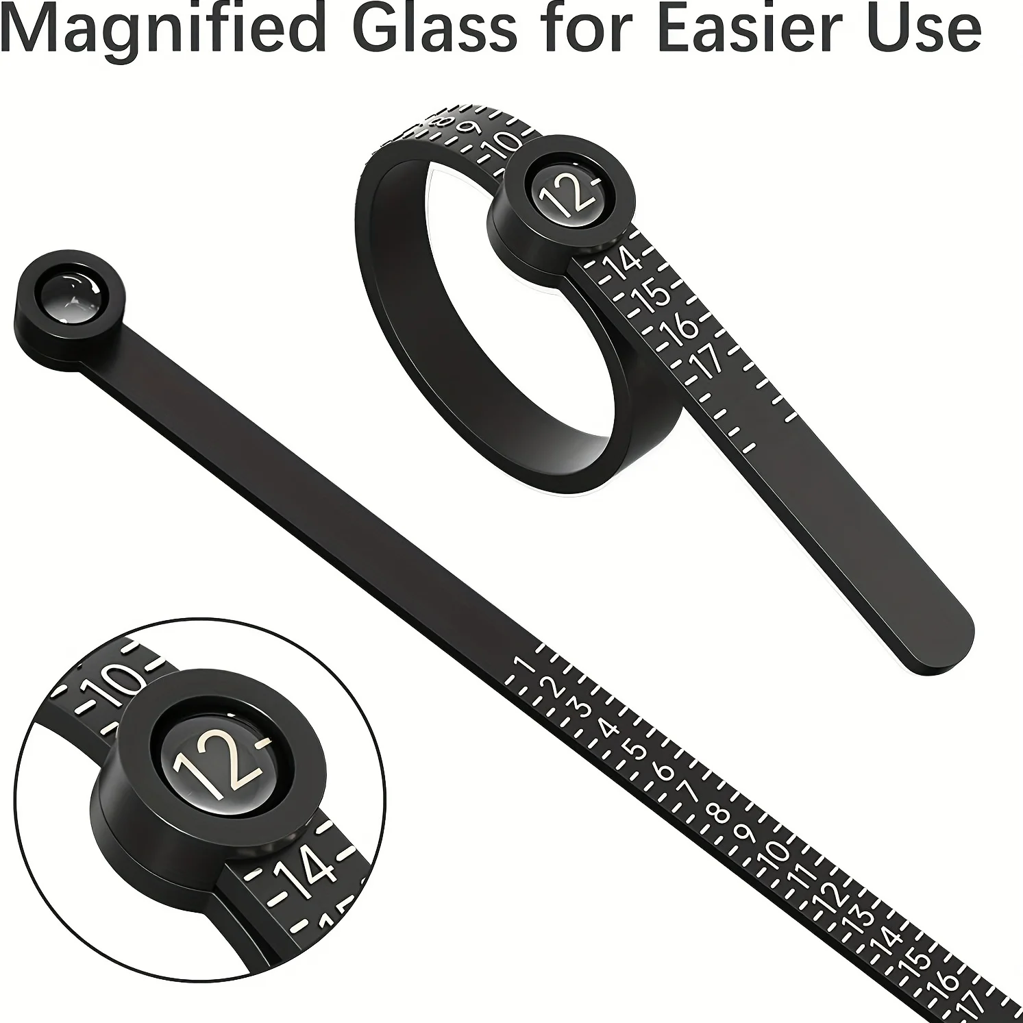 Ring Sizer with Magnifier - US/UK/EU/HK Jewelry Measuring Ruler for Finger Size Ring Size Measuring Tool