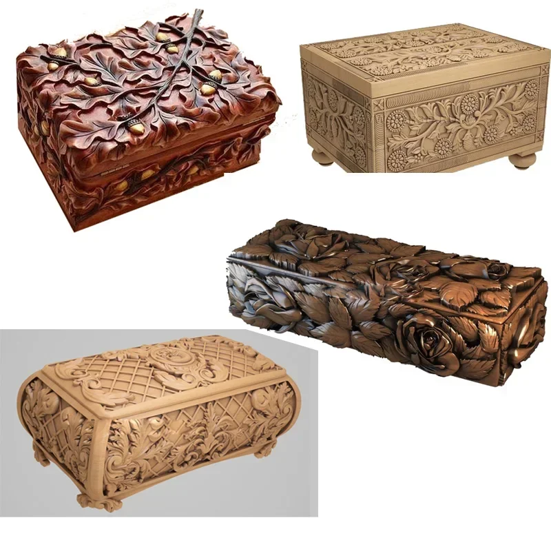 4 коробки, цифровой файл, 3D модель, формат STL, рельефный ЧПУ Artcam Aspire Designs, загрузка