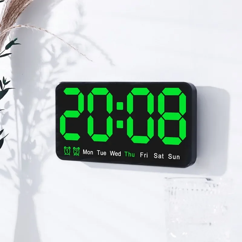 Reloj de pared Digital grande con Control por voz, reloj de mesa con repetición DST y fecha de temperatura, reloj LED montado en la pared con alarma Dual de 12/24H