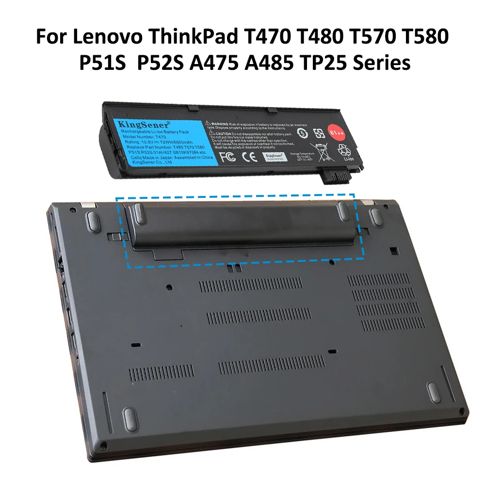 KingSener 10,8 В 6600 мАч аккумулятор для ноутбука Lenovo ThinkPad T470 T480 T570 T580 P51S P52S 01AV427 01AV428 01AV423 SB10K97580 61++
