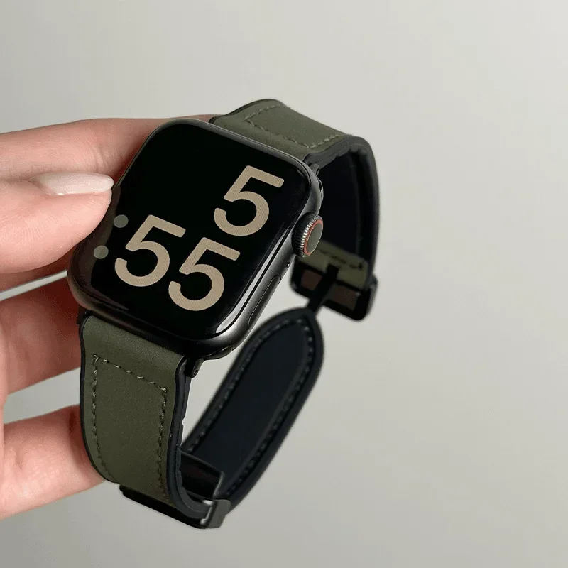 Silikon + Lederarmband für Apple Watch Band 49 mm 44/42/45/38/40/41 mm Zubehör Armband für iWatch Ultra Serie 9 8 7 SE 6 5 4