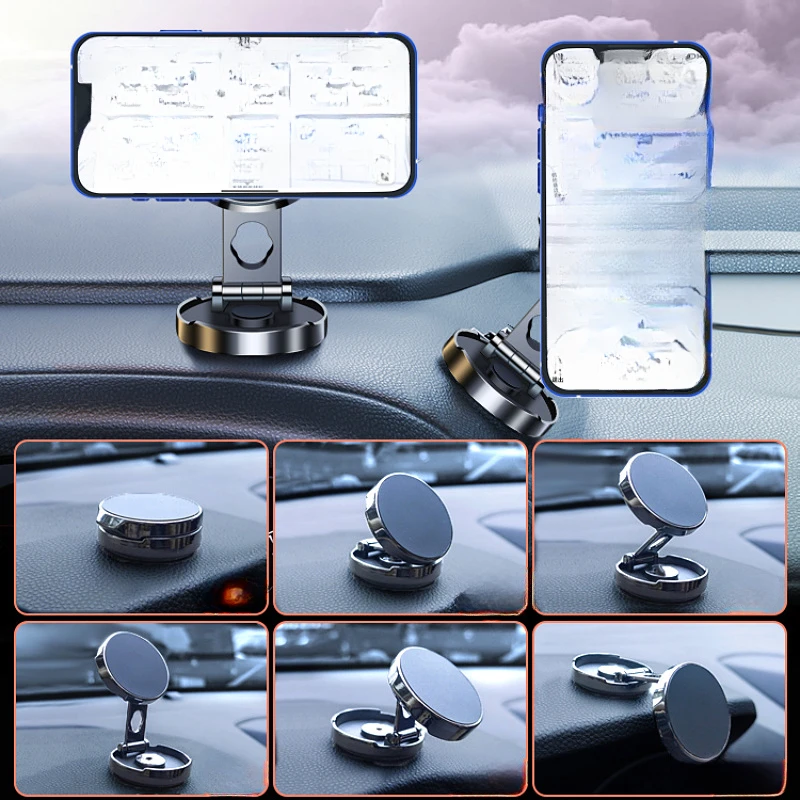 Car Mobile Phone Stand Strong Magnetic Car Holder 720° Foldable Round Bracket Support for Universal Phones Mount Holders In Car
