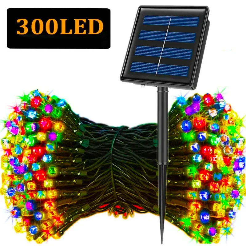 Lampki solarne LED 5M-32M 300LED 8 trybów Zasilane energią słoneczną Świąteczne lampki zewnętrzne Wodoodporne Lampki choinkowe w kształcie gwiazdek