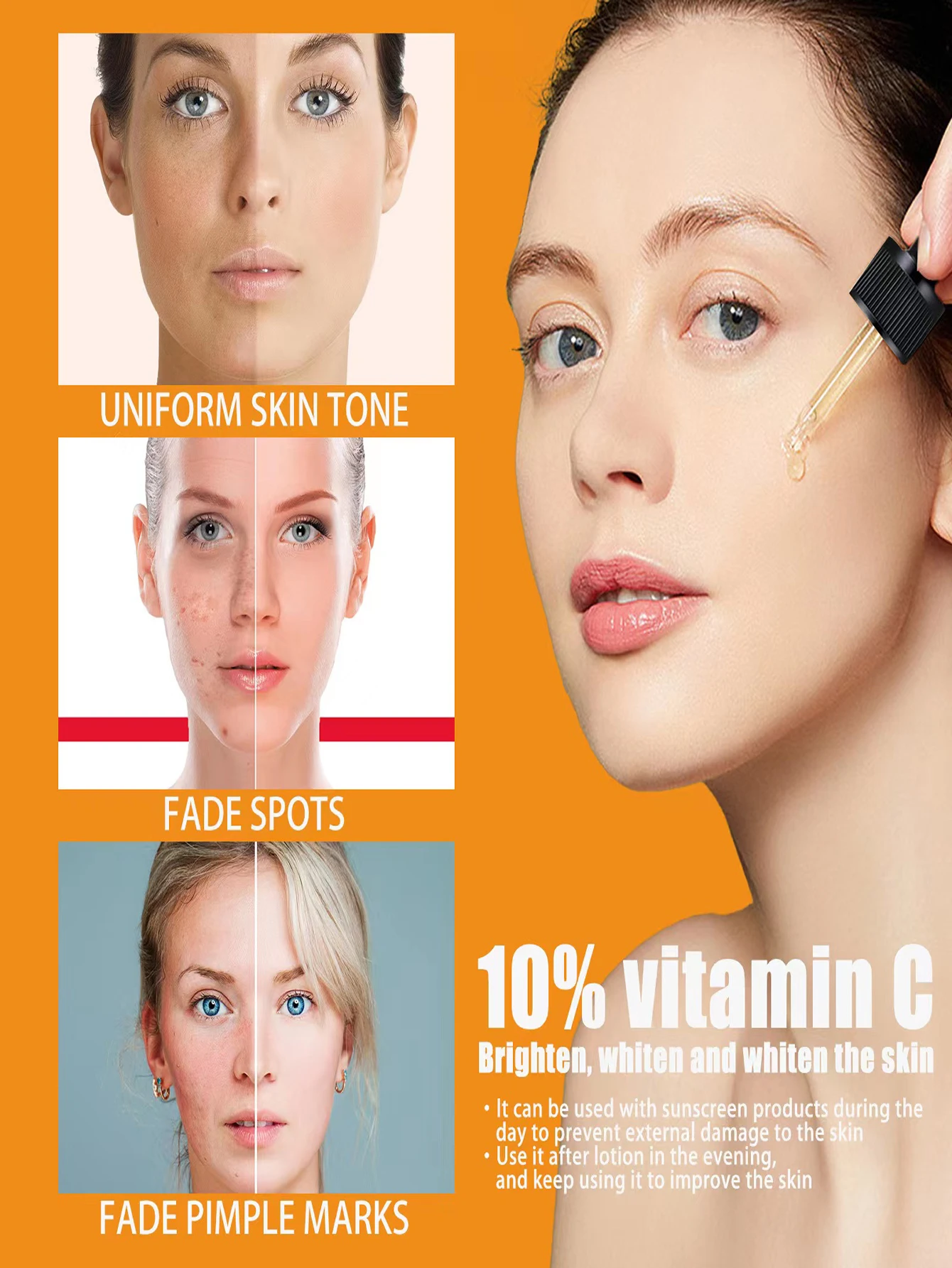 Soro de vitamina c para clareamento facial, soro facial com ácido hialurônico, removedor de manchas escuras, produtos coreanos para cuidados com a pele