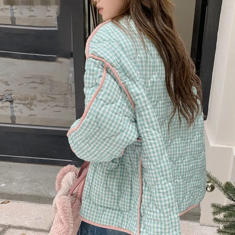 Novo losango pequeno topos floral acolchoado algodão-acolchoado jaqueta outerwear inverno dupla face usar jaquetas acolchoadas de algodão de comprimento médio