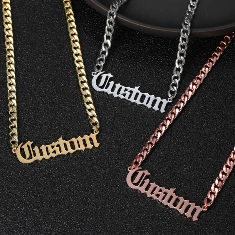CUSTOM ชื่อสร้อยคอ Handmade เครื่องประดับเก่าจี้ของขวัญครบรอบสแตนเลสสตีลสร้อยคองานแต่งงาน