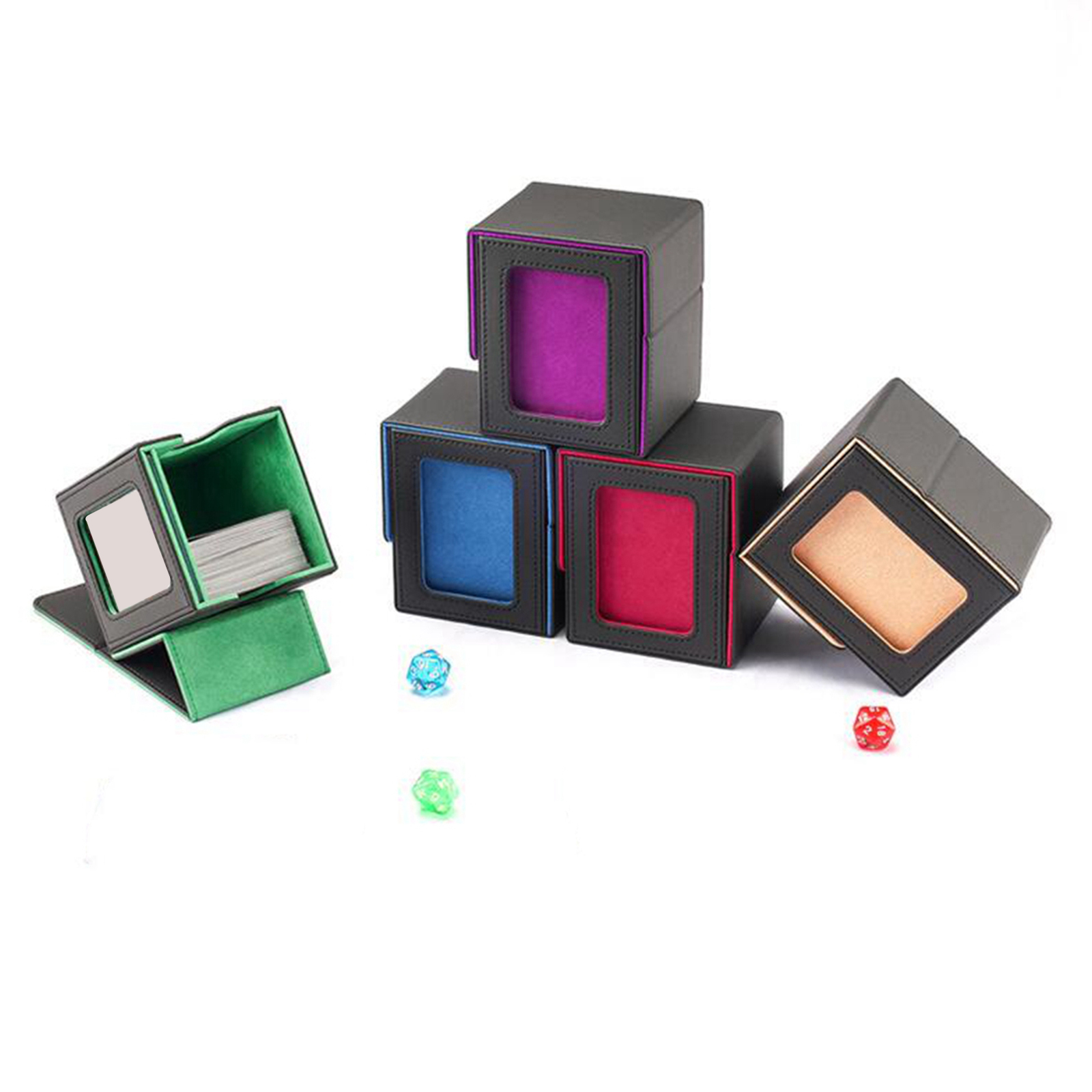 กล่องเก็บการ์ด100 + กล่องเก็บการ์ดกล่องใส่การ์ดหนัง PU พรีเมี่ยมที่เก็บกล่องใส่เกมการ์ดสำหรับใส่บัตรสะสม