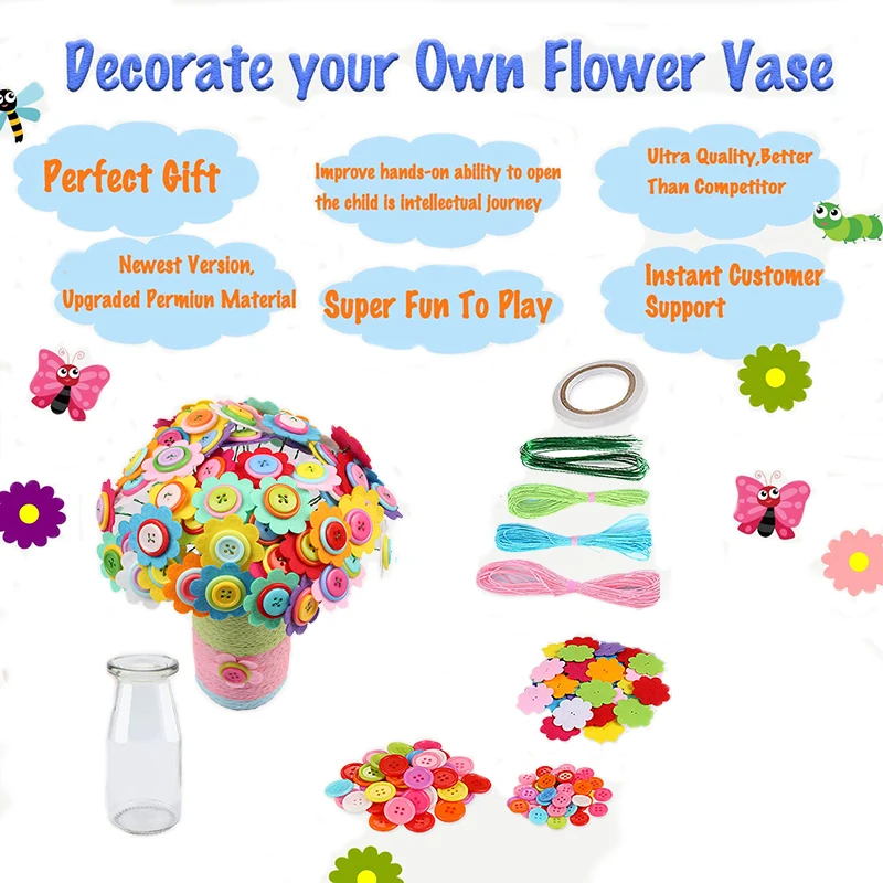 DIY ปุ่มช่อดอกไม้ Handmade ของขวัญตกแต่งห้องดอกไม้หัตถกรรมชุดของเล่นสร้างสรรค์เด็กทําช่อดอกไม้ Art Project กิจกรรมของขวัญ