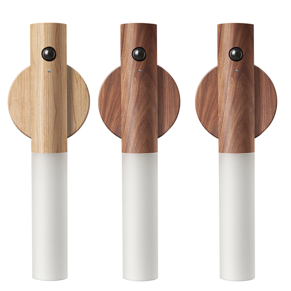 Creativo intelligente automatico PIR sensore di movimento LED ricaricabile luce notturna magnetica lampada da parete in legno lampada da cucina per armadio