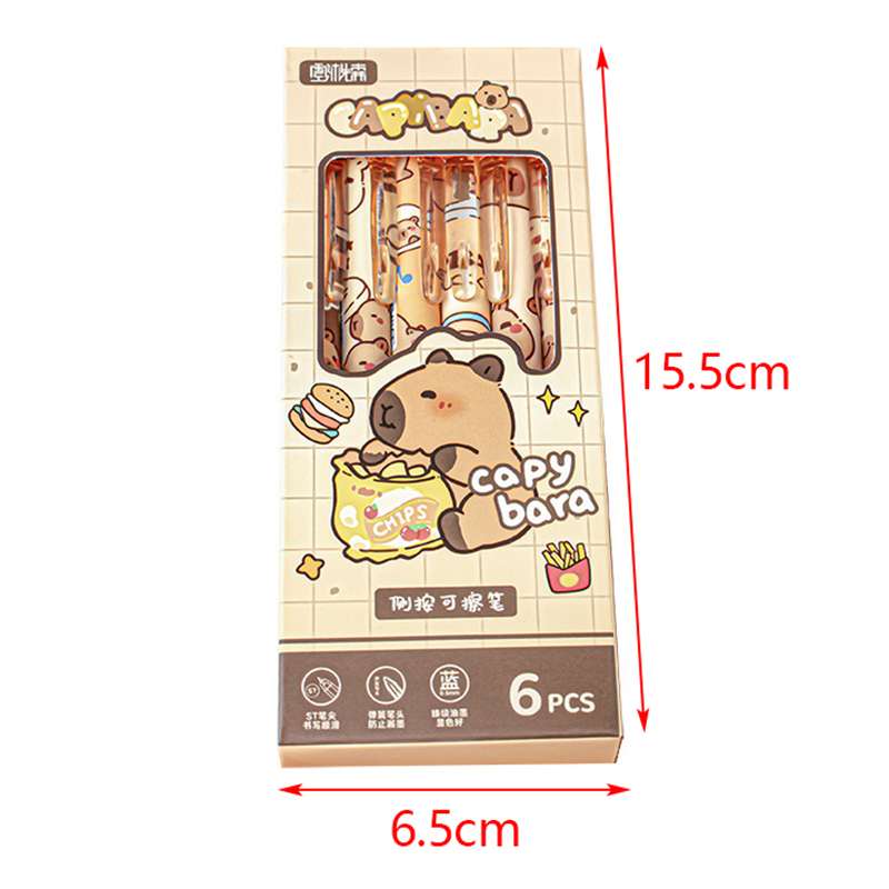 Stylos à Gel Capybara mignons, ensemble de 6 stylos Kawaii, effaçables bleus à séchage rapide pour le bureau et l'école, papeterie esthétique Kawaii