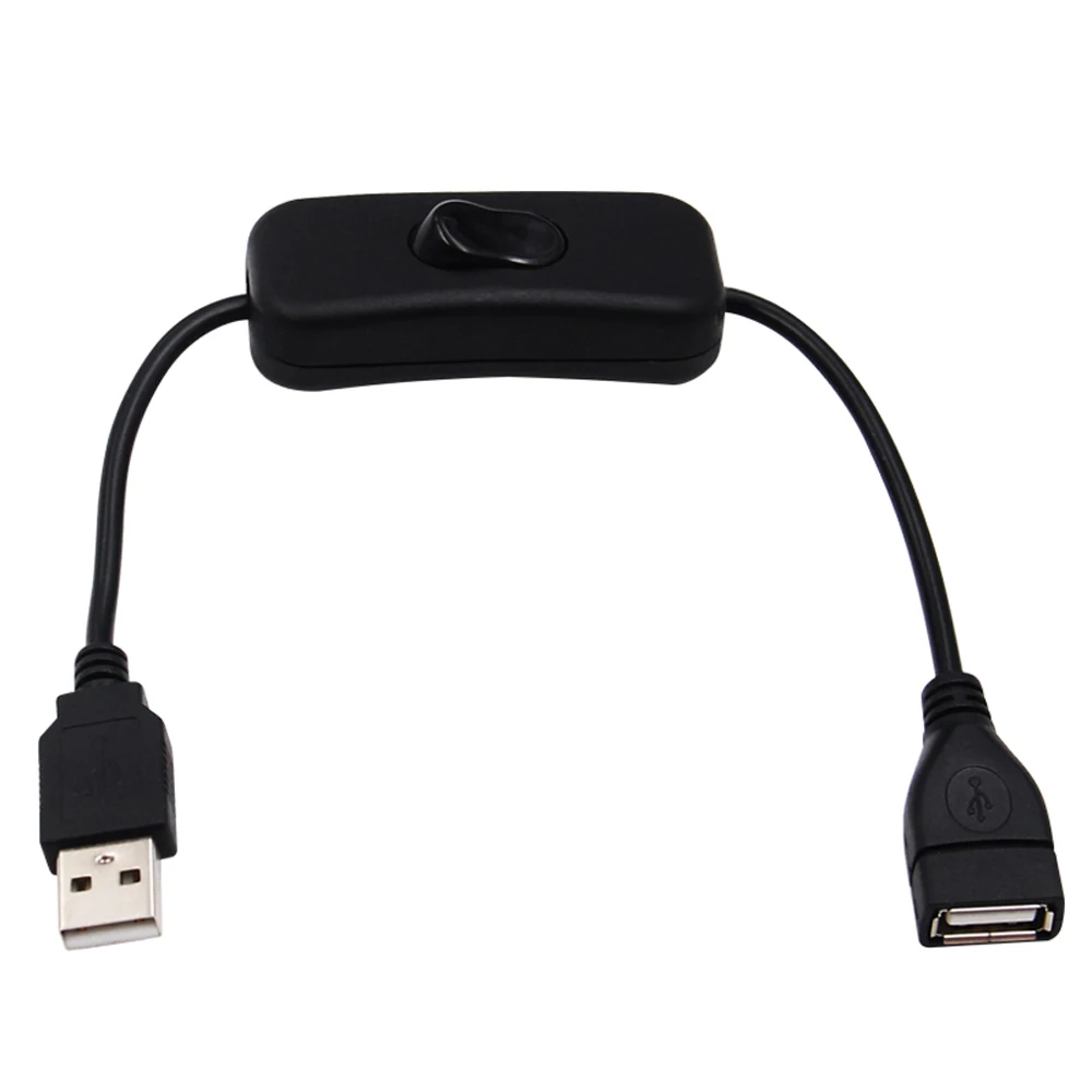 Черный USB-кабель длиной 28 см с выключателем и удлинителем