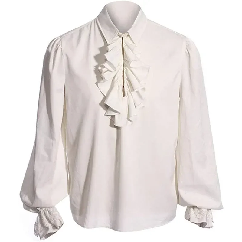 Mandylandy-camisas de vampiro para hombre, Tops renacentistas victorianos Steampunk, camisa con volantes, Tops medievales para disfraz de Halloween, ropa