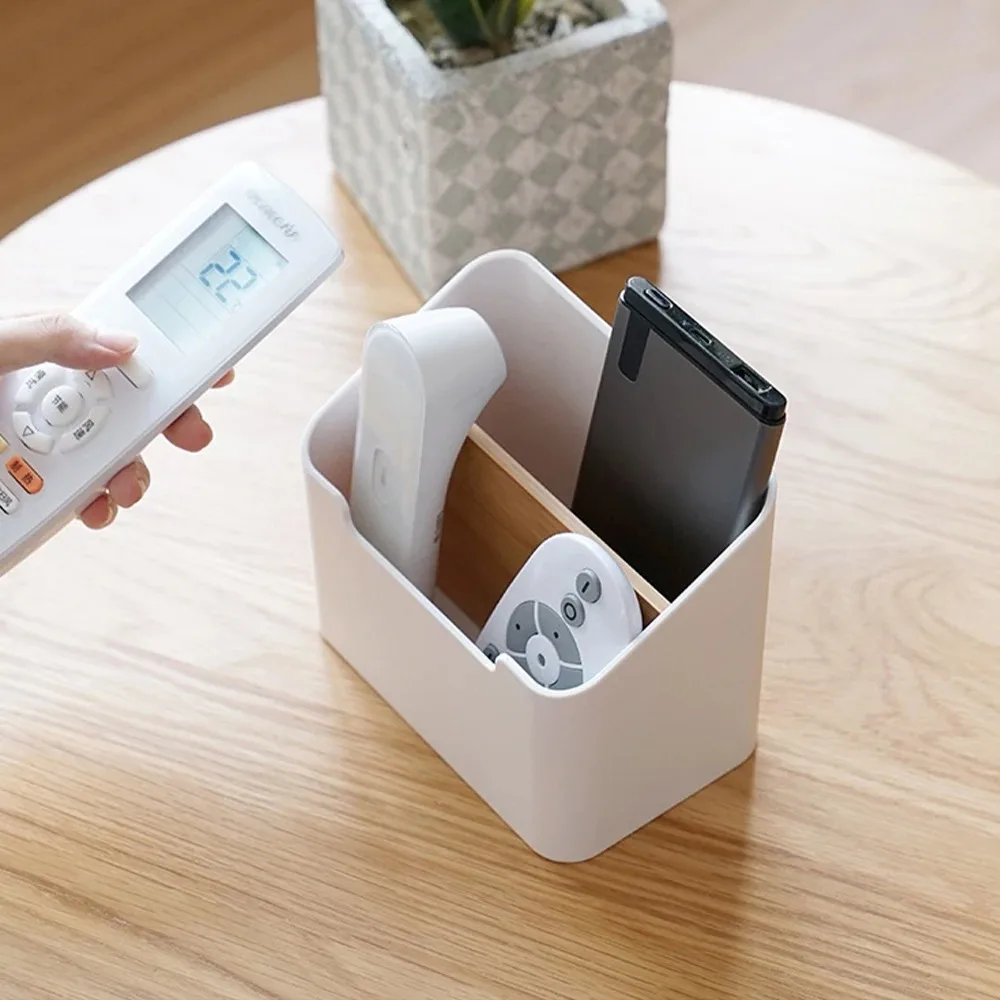 2/4 Grids Multi Functional Desktop Bamboo And Wood Compartment Storage Box With Detachable Bamboo And Wood Partitions