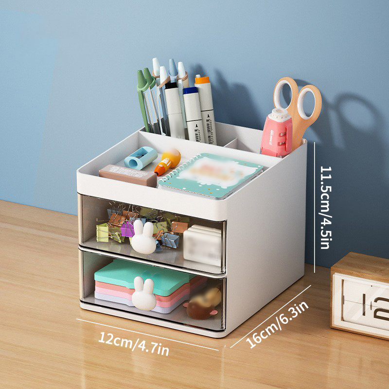 1PC Cartoon Storage Box Stationery Large Capacity Pen Holder Multi-functional Makeup Brush Storage Student Office Supplies