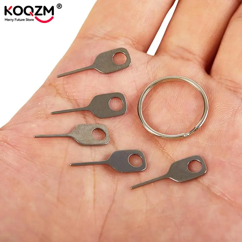 เข็มถอดซิมการ์ดป้องกันการสูญหาย5ชิ้นขาซิมการ์ด + เครื่องมือ1ห่วงสำหรับดึงซิมการ์ดถาดดึงพวงกุญแจพิน