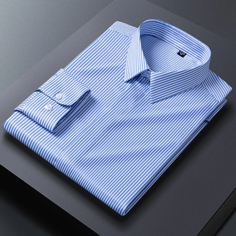 Camicia da uomo antirughe di nuova qualità Camicie eleganti a maniche lunghe per uomo Slim Fit Camisa Social Business Camicetta Camicia a righe 6XL 7XL