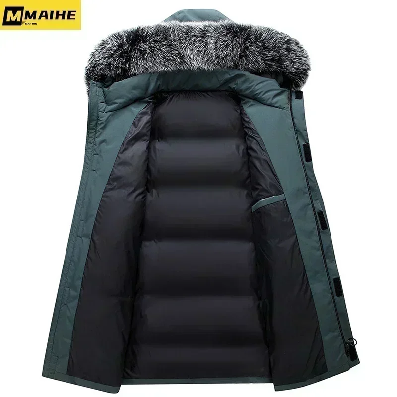 2024 Winter Lange Unten Jacke Für Männer Marke Casual Pelz Kragen Mit Kapuze Weiße Ente Unten Warme Mantel Für männer Kleidung Winter Jacke