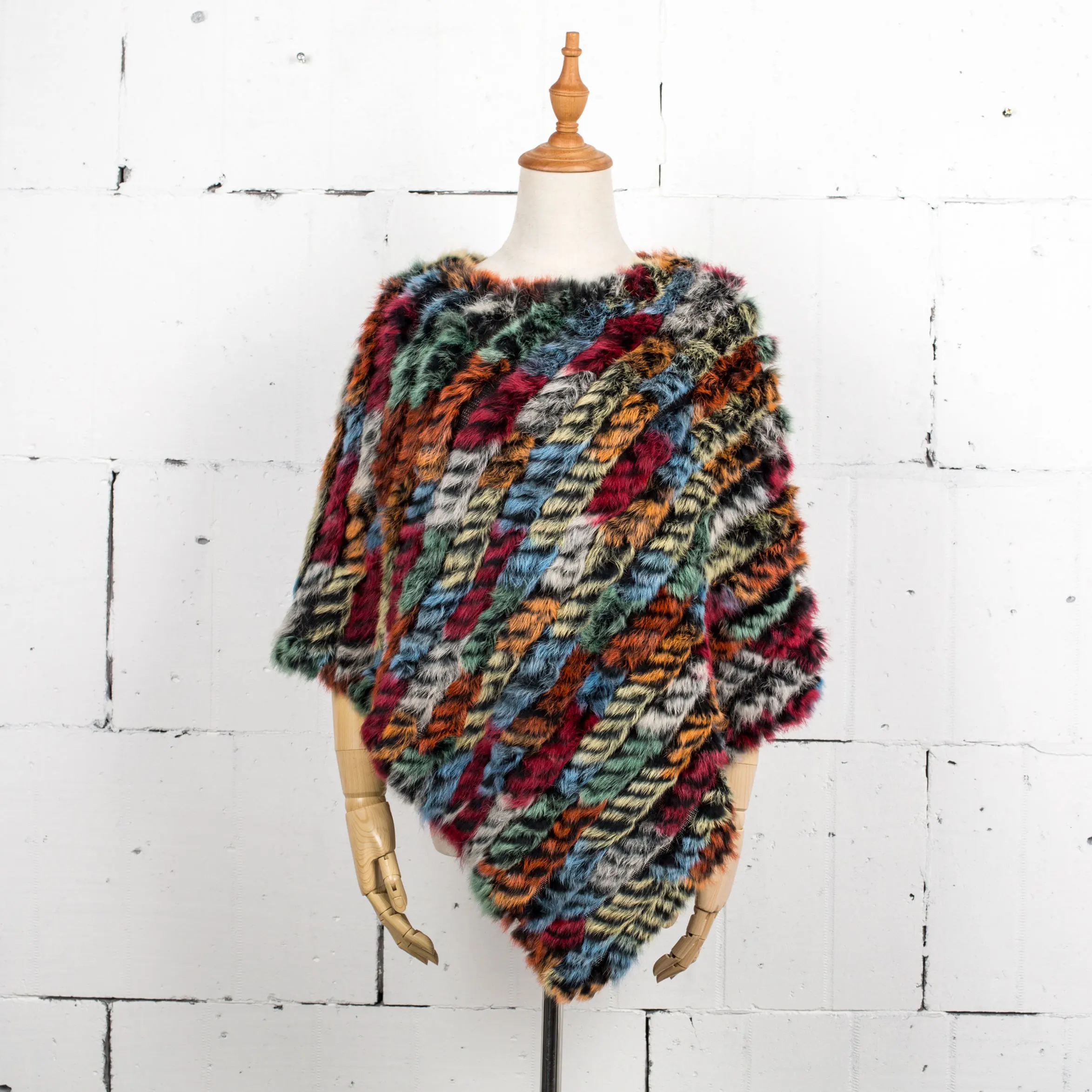 Mujer punto piel de conejo chal Poncho capa bata Tippet abrigo mujer chica abrigo cálido Jakcet CK701