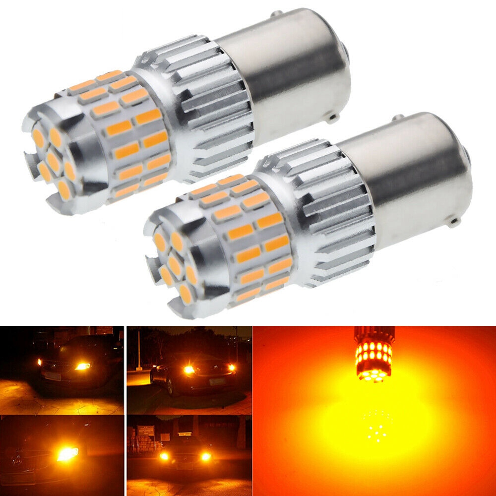 2 x 1156 Bursztynowe 7506 P21W Żarówki LED BA15S Żółte przednie tylne kierunkowskazy