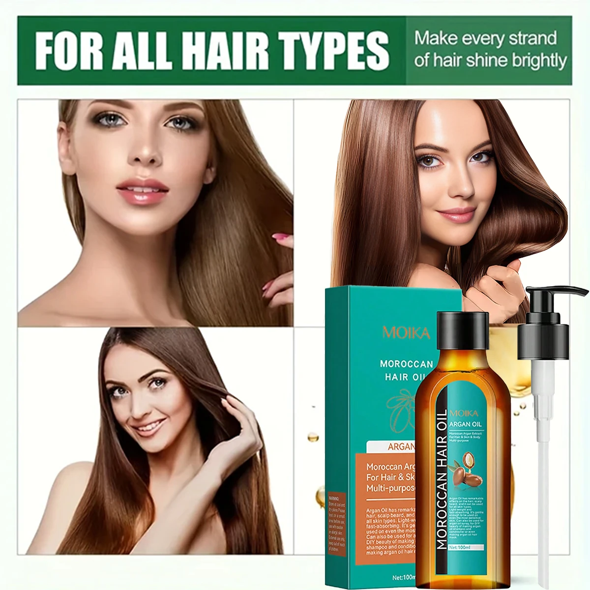 L'huile essentielle de soin capillaire empêche les cheveux secs et fendus, hydrate en douceur, nourrit et adoucit la lumière