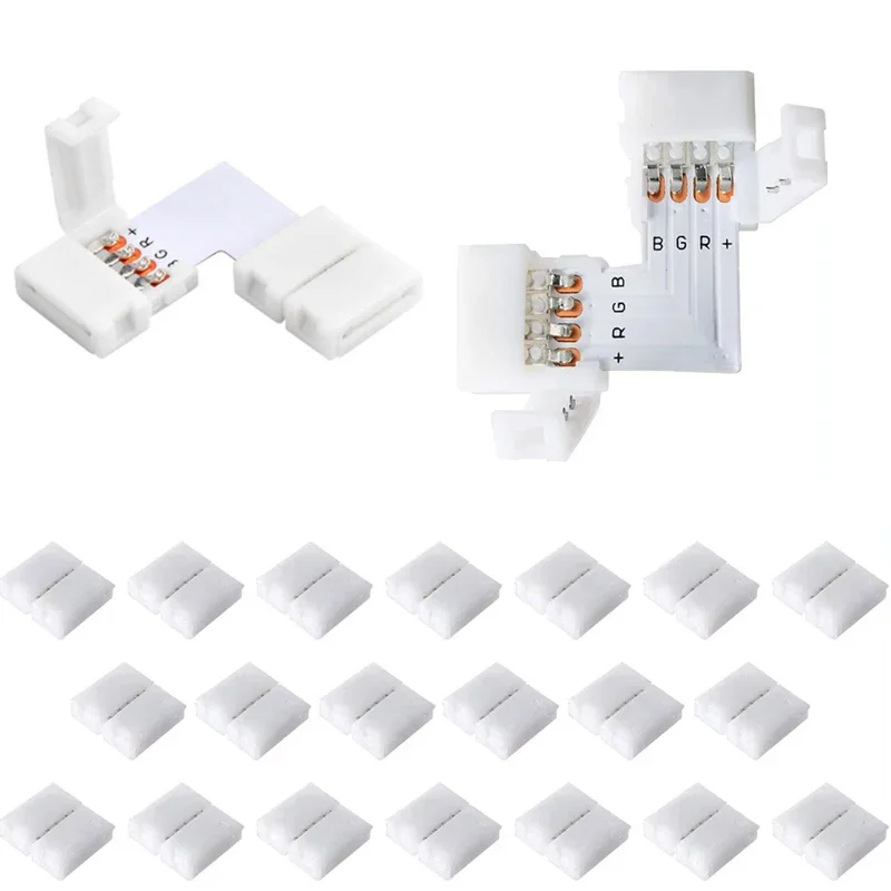 Connettori LED a 4 pin a forma di L Connettori angolari ad angolo retto largo 10 mm Terminale connettore adattatore senza saldatura per 3528/5050 SMD RGB