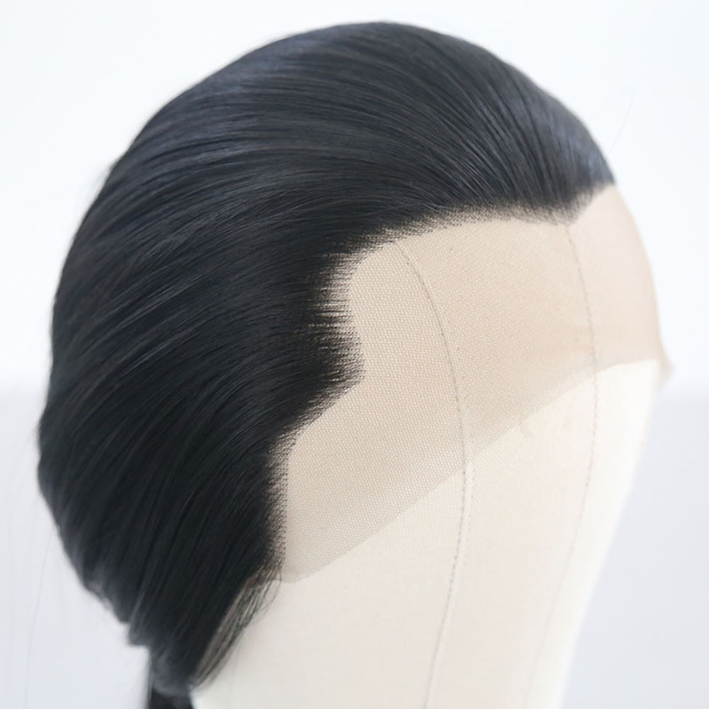 RONGDUOYI コスプレウィッグ白合成レースフロントウィッグ女性または男性使用ロングストレートヘア黒シルキーストレートナチュラル毎日
