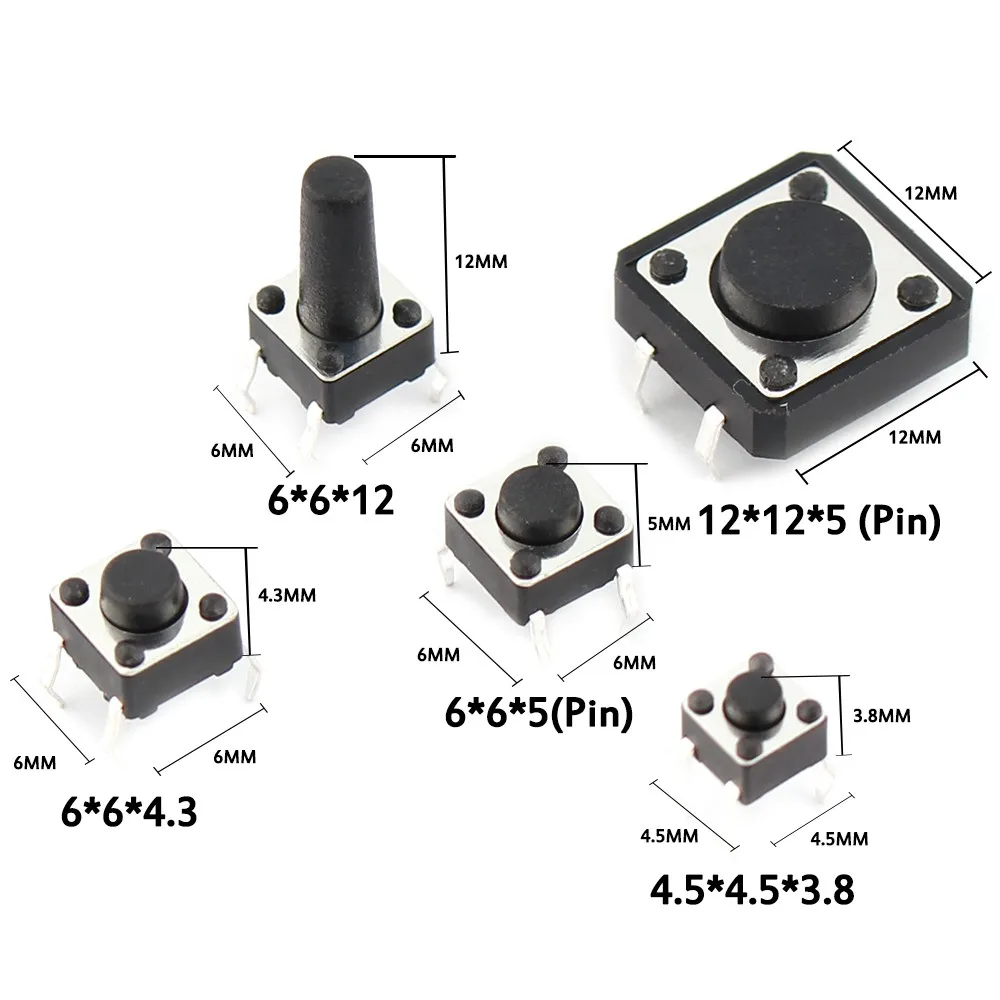 125 ชิ้น Assorted Micro Push ปุ่ม Tact Switch Kit - 25 ประเภทรวมทั้งรีเซ็ตและ Mini Leaf Switches, SMD/DIP 2*4 3*6 4*4 6*6