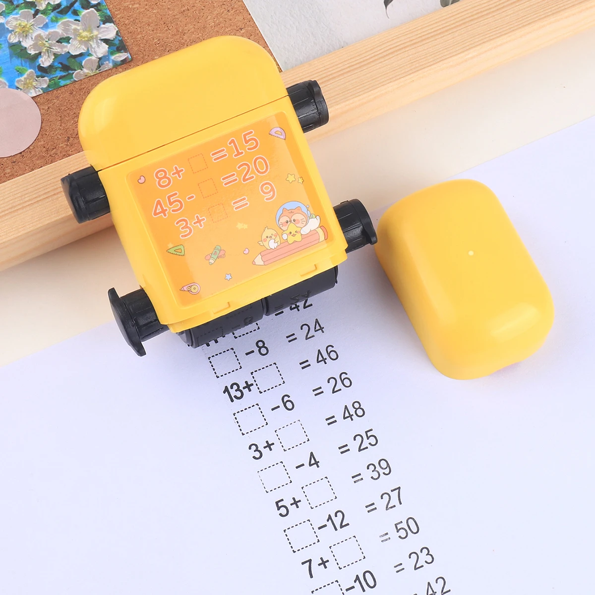 1 timbro di moltiplicazione casuale a doppio rullo due in uno, timbro a rullo per costruttore di domande di calcolo matematico per pratica degli studenti