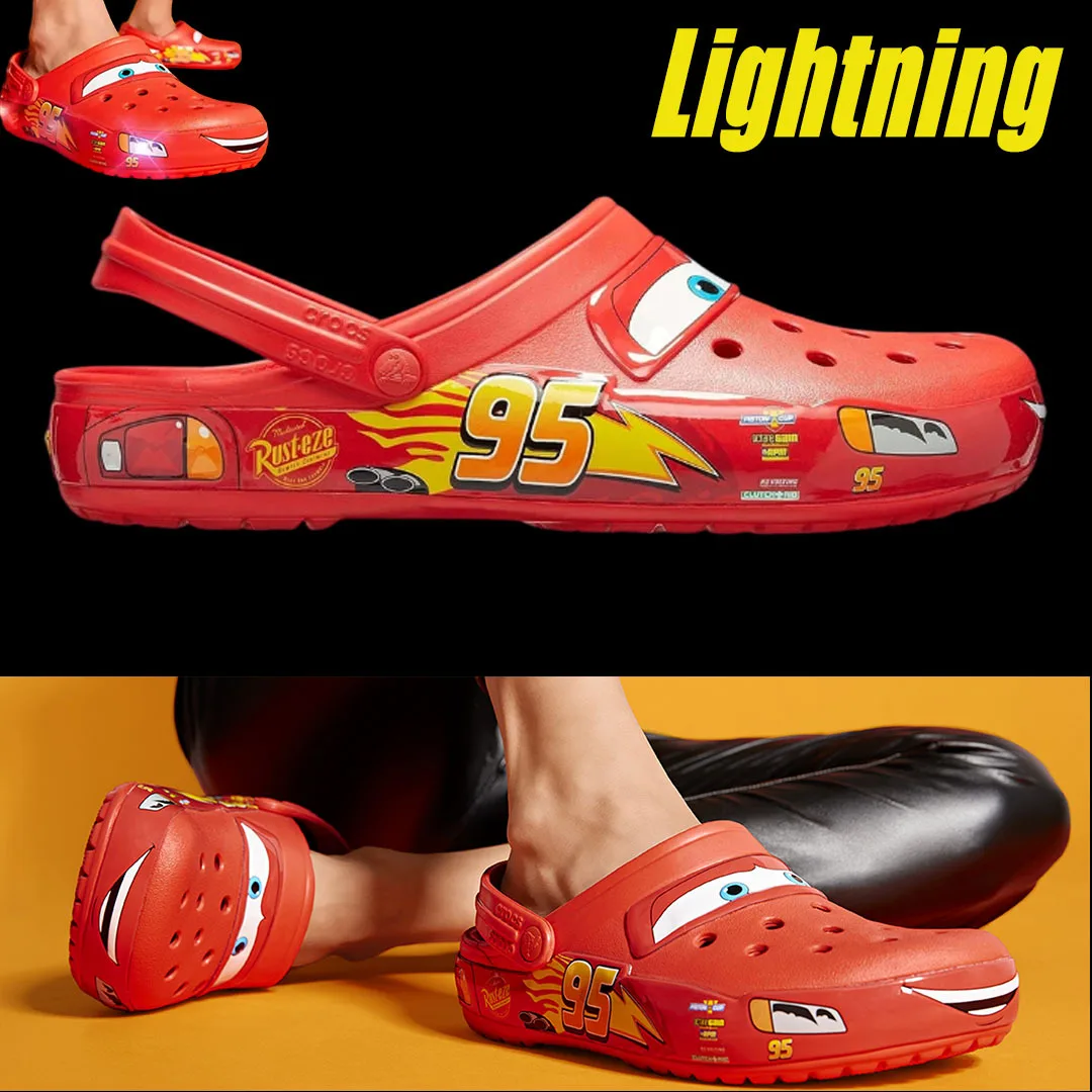 Новые однотонные водонепроницаемые тапочки Disney Lightning Mcqueens Pixar с героями мультфильмов, сандалии с отверстиями, уличные сандалии с песком, повседневные дышащие сандалии из ЭВА, реклама