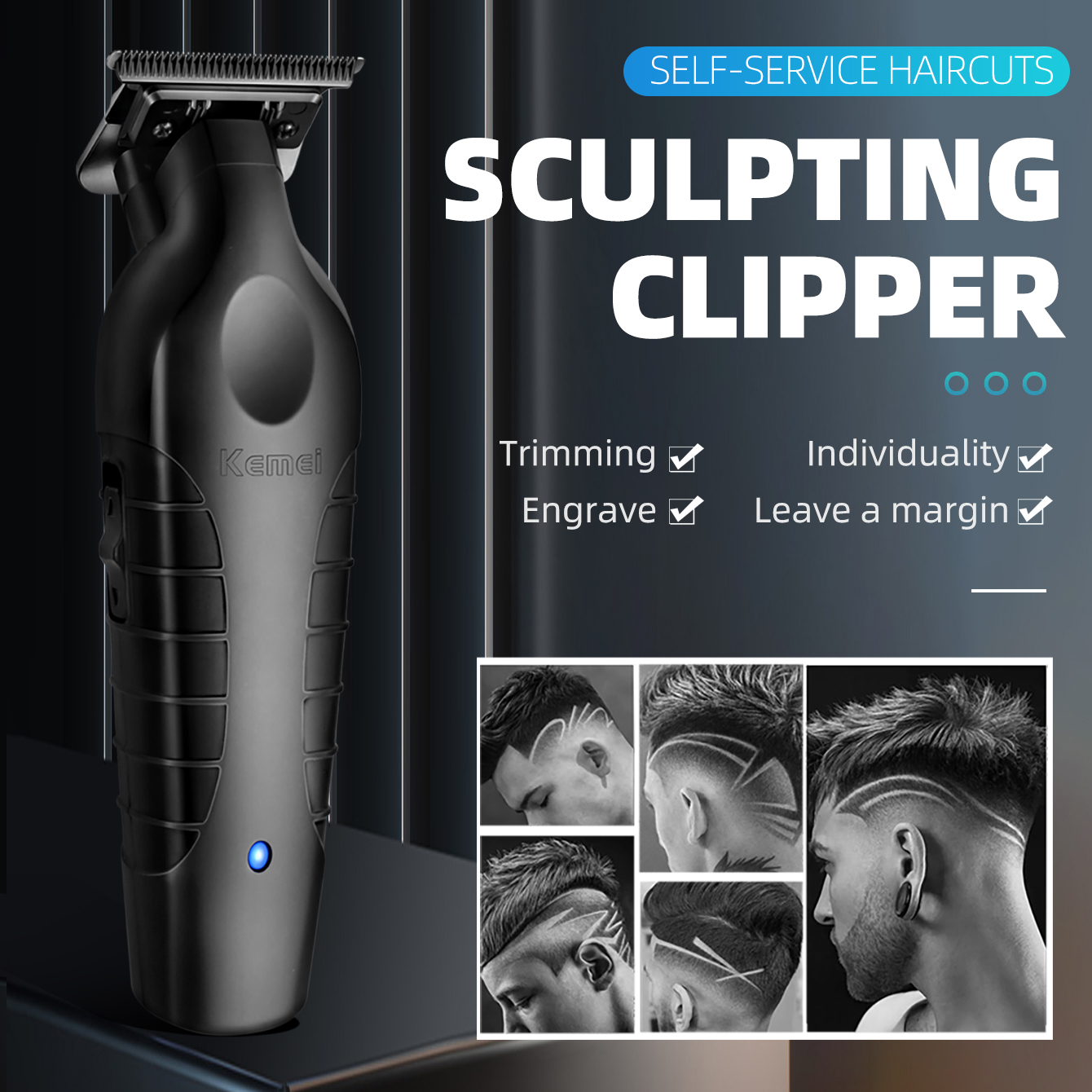 Kemei KM2299 Professionele Tondeuse 0mm Zero Gapped Carving Clipper heren Draadloze Tondeuse Elektrische Haar Snijmachine