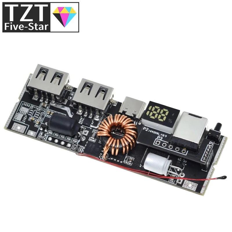 QC4.0 QC3.0 LED Dual USB PD Быстрая зарядка 5A 100 Вт Micro/Type-C USB Мобильный внешний аккумулятор 18650 Модуль зарядки Защита от температуры