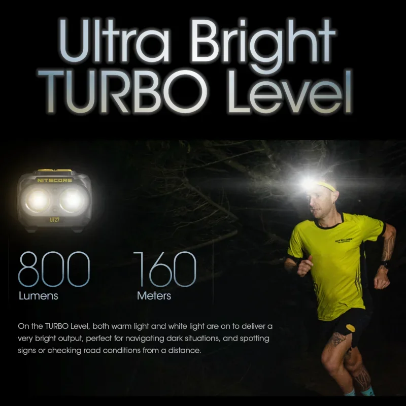Linterna frontal NITECORE UT27 de 800 lúmenes, recargable por USB, luz de doble haz, batería recargable extraíble, faro Troch