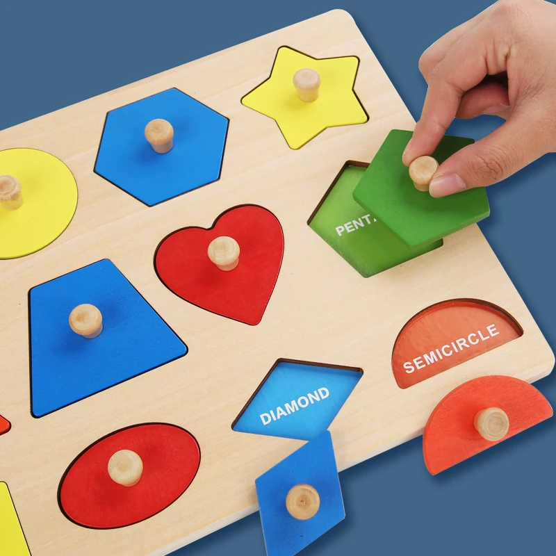 Brinquedos montessori de quebra-cabeça para bebês, forma de madeira e placa de arranhar à mão combinando com cores, brinquedos cognitivos geométricos para educação precoce